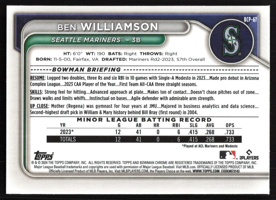 2024 Bowman #BCP-67 Ben Williamson