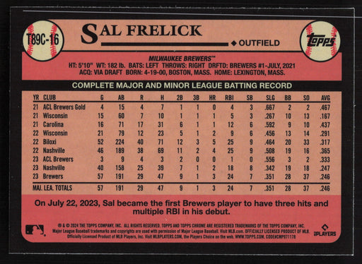 2024 Topps #T89C-16 Sal Frelick 1989 Topps Baseball 35th Anniversary Chrome