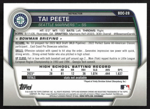 2023 Bowman Draft #BDC-28 Tai Peete Chrome Refractor