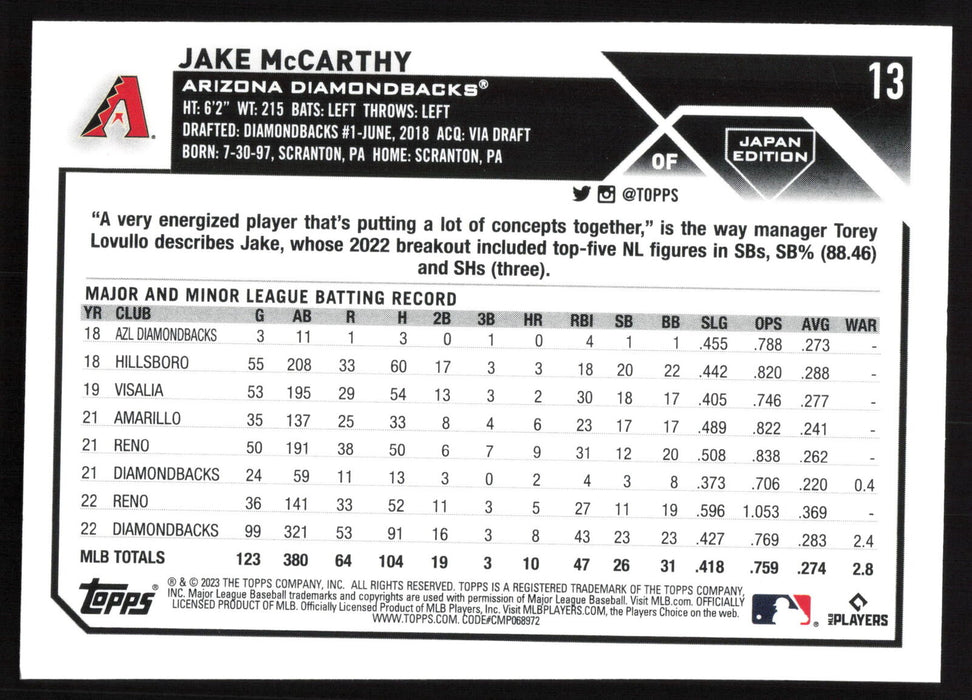 2023 Topps Japan Edition #13 Jake McCarthy