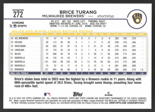 2024 Topps Chrome #272 Brice Turang Refractor