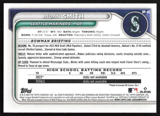 2024 Bowman #BP-45 Aidan Smith Prospects Base