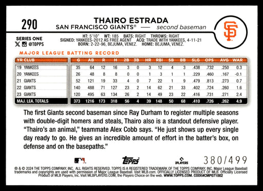 2024 Topps #290 Thairo Estrada Green Crackle Foil #/499