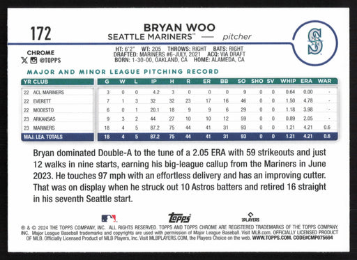 2024 Topps Chrome #172 Bryan Woo