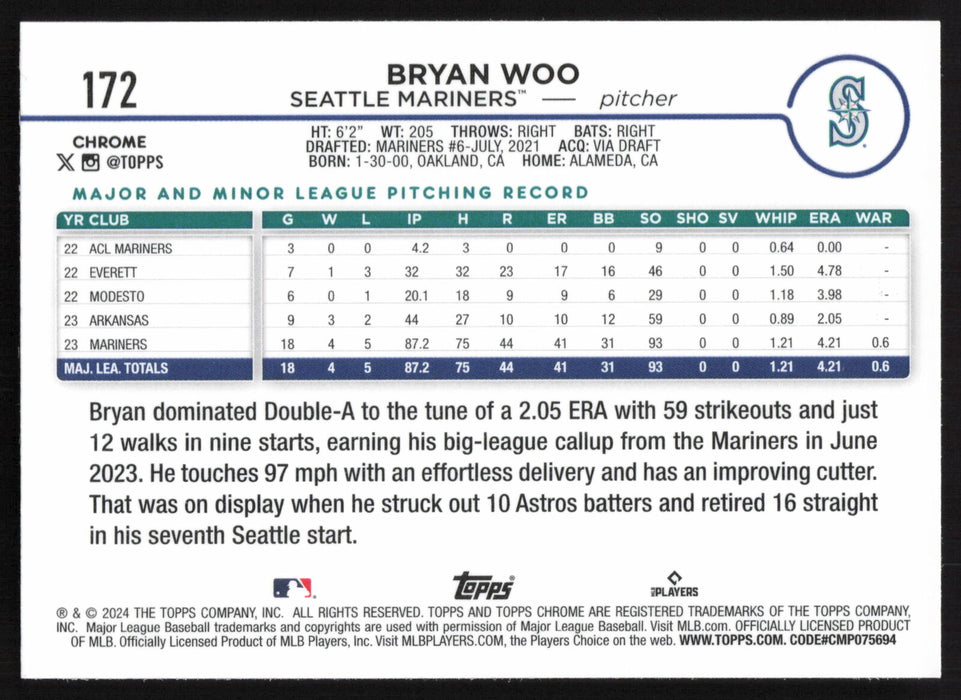 2024 Topps Chrome #172 Bryan Woo