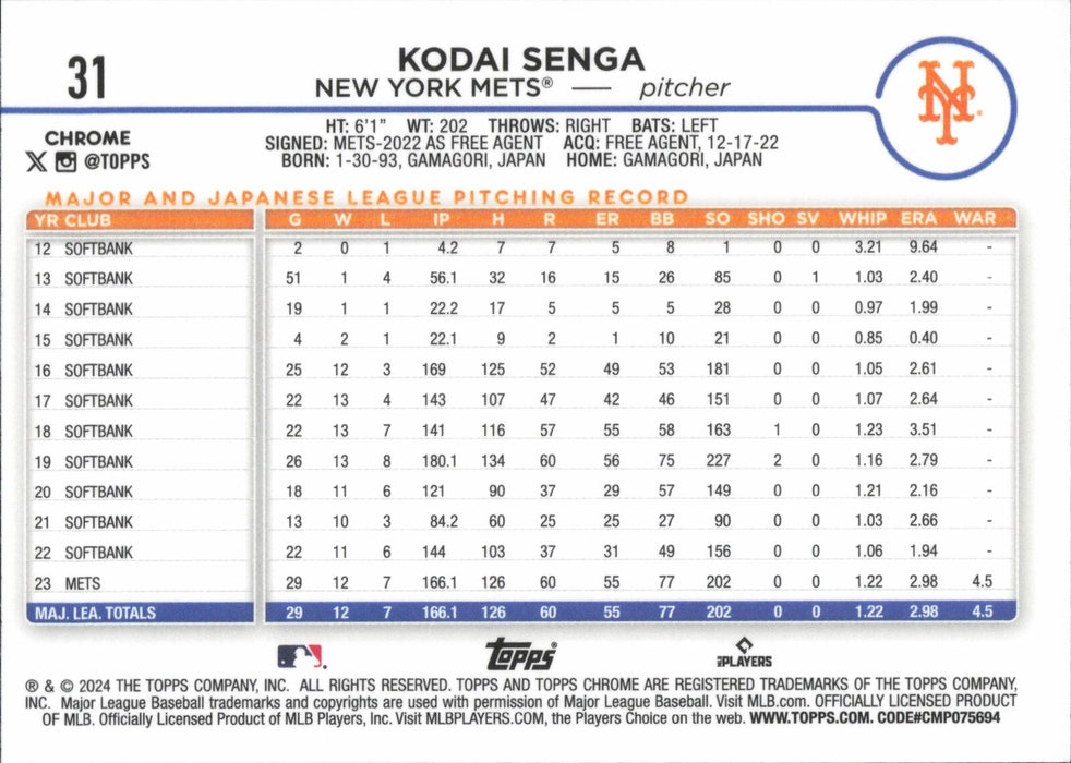 2024 Topps Chrome #31 Kodai Senga