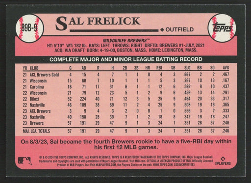 2024 Topps #89B-9 Sal Frelick 1989 Topps Baseball 35th Anniversary