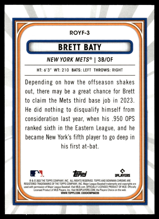 2023 Bowman #ROYF-3 Brett Baty Rookie of the Year Favorites