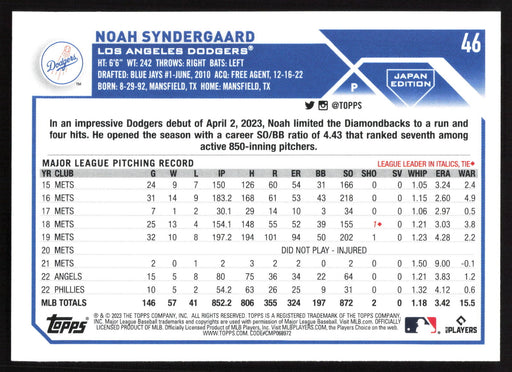 2023 Topps Japan Edition #46 Noah Syndergaard