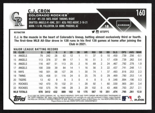 2023 Topps Chrome #160 C.J. Cron Refractor