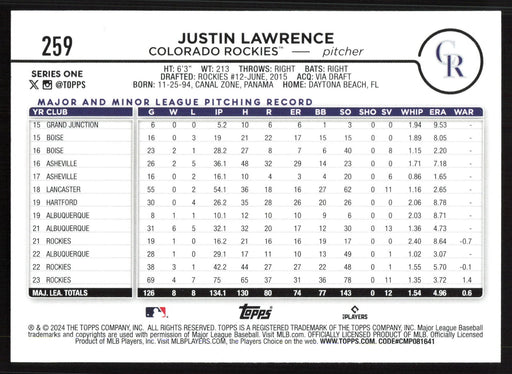 2024 Topps #259 Justin Lawrence Holiday