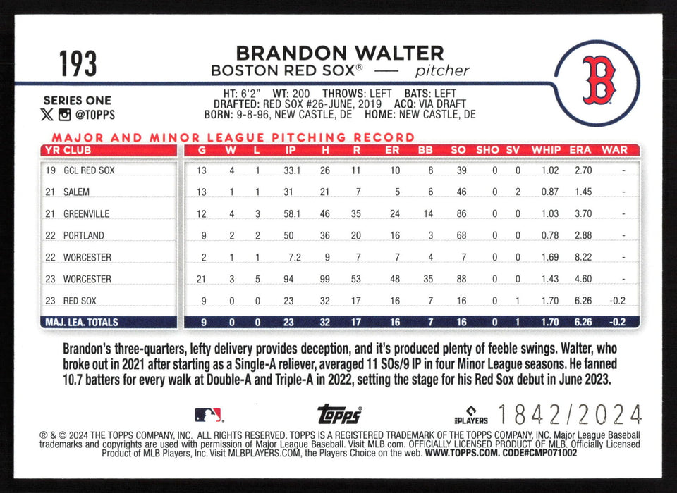 2024 Topps #193 Brandon Walter Gold #/2024