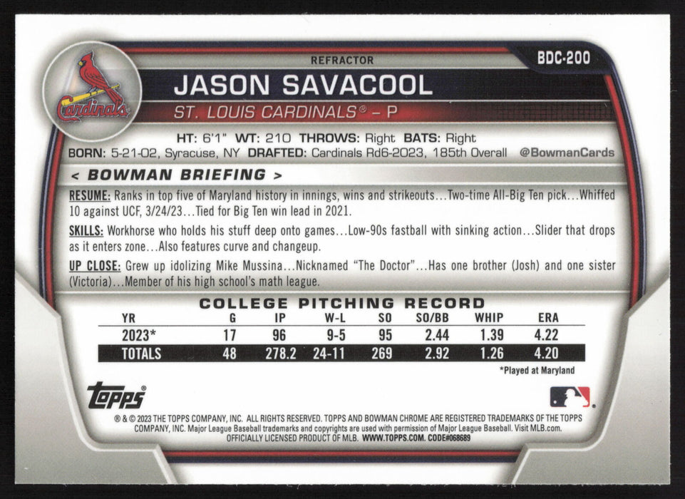 2023 Bowman Draft #BDC-200 Jason Savacool Chrome Refractor