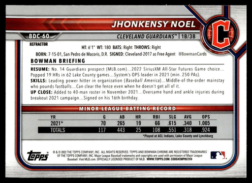 2022 Bowman Draft #BDC-60 Jhonkensy Noel Chrome Refractor