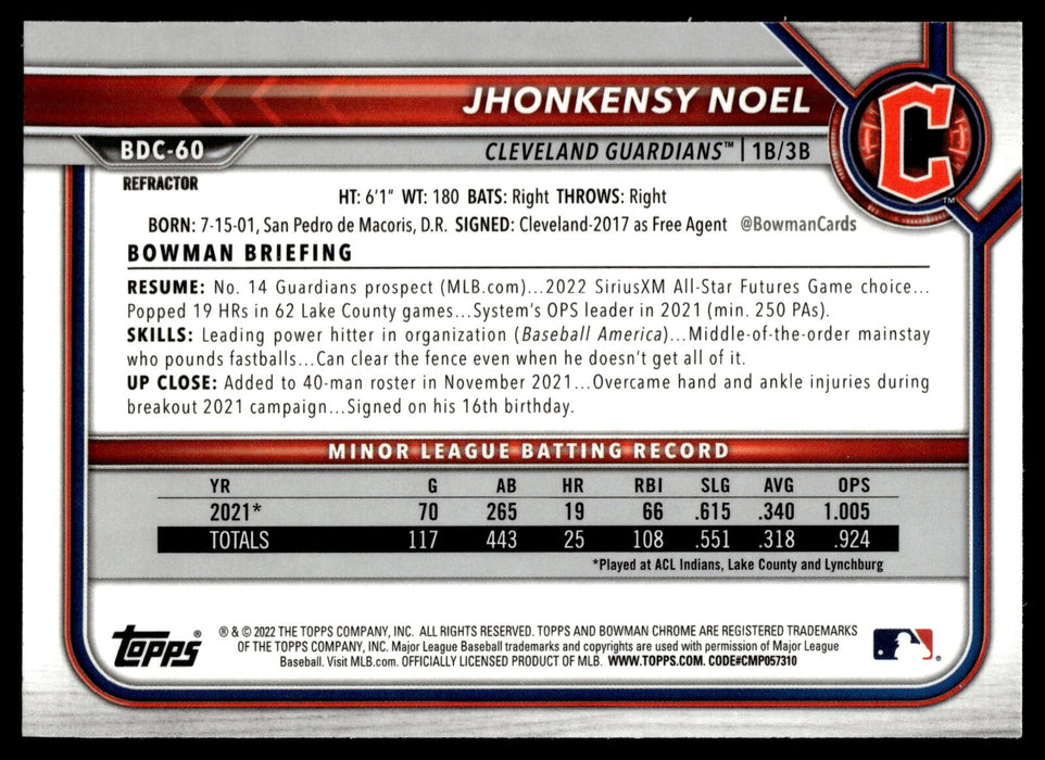 2022 Bowman Draft #BDC-60 Jhonkensy Noel Chrome Refractor