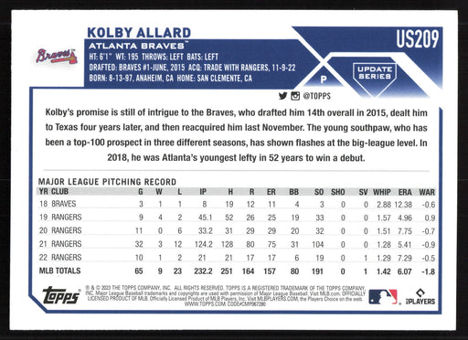 2023 Topps Update #US209 Kolby Allard Gold Foil