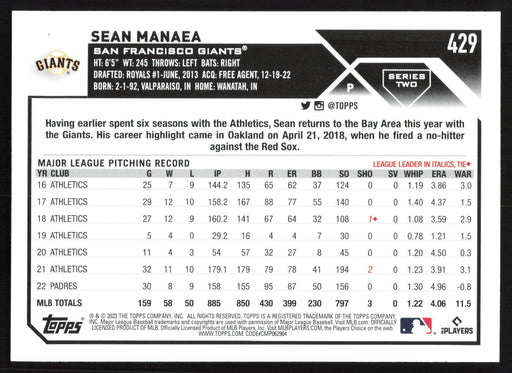 2023 Topps #429 Sean Manaea Rainbow Foil