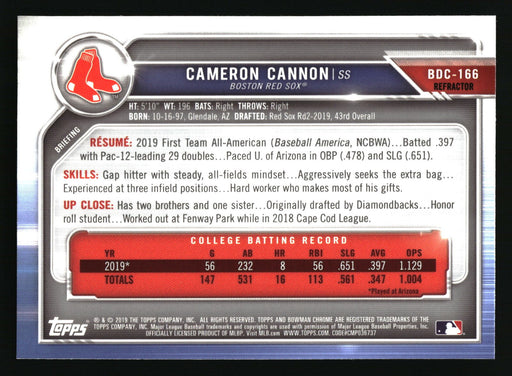 2019 Bowman Draft #BDC-166 Cameron Cannon Chrome Refractor