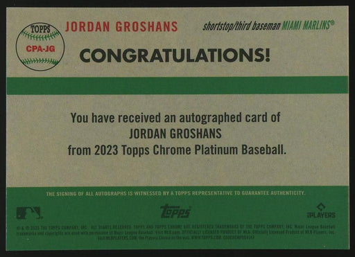 2023 Topps Chrome Platinum #CPA-JG Jordan Groshans Auto