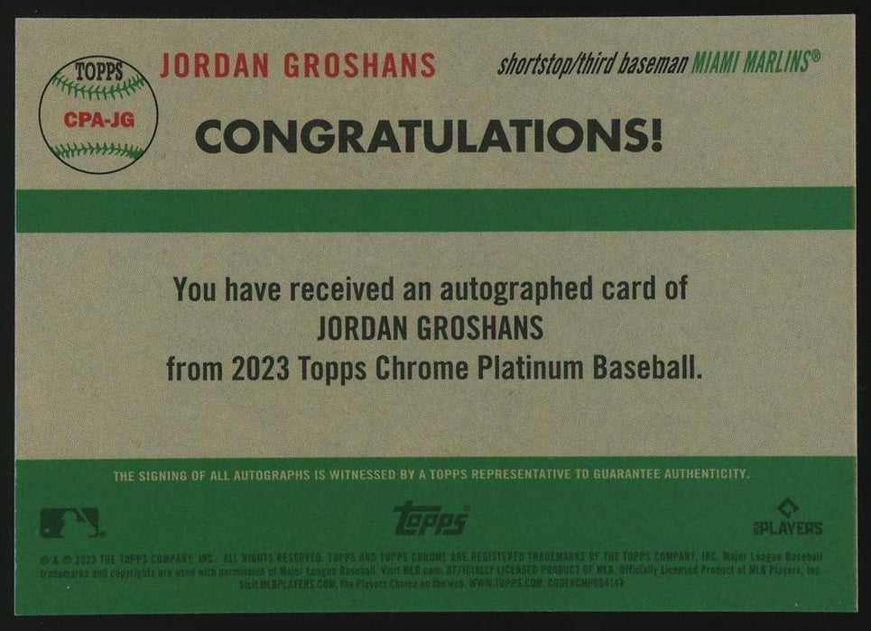 2023 Topps Chrome Platinum #CPA-JG Jordan Groshans Auto