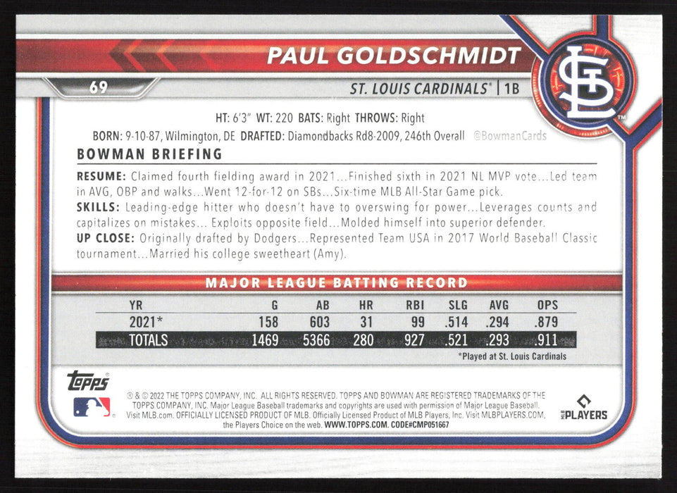 2022 Bowman #69 Paul Goldschmidt