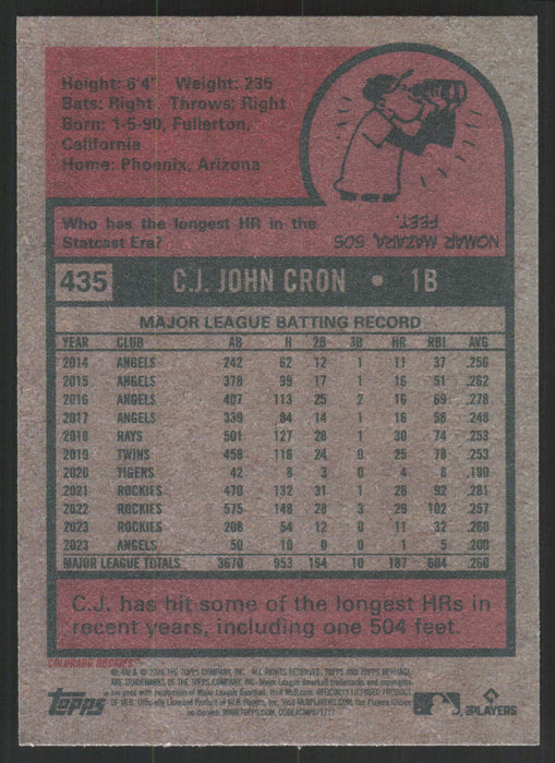 2024 Topps Heritage #435 C.J. Cron