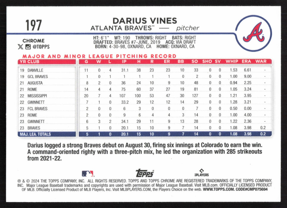 2024 Topps Chrome #197 Darius Vines