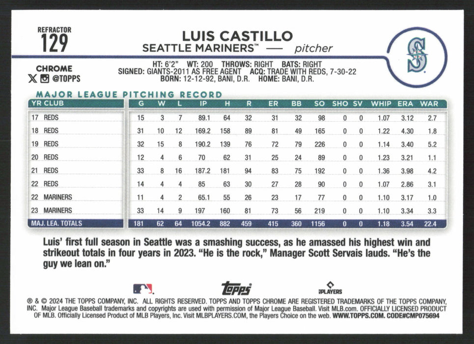 2024 Topps Chrome #129 Luis Castillo Refractor