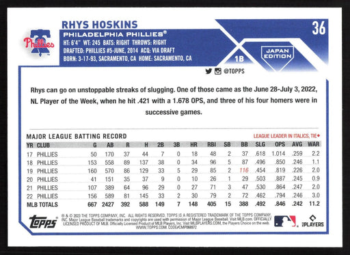 2023 Topps Japan Edition #36 Rhys Hoskins