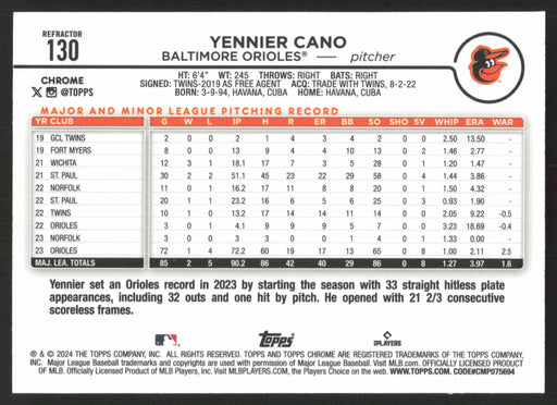 2024 Topps Chrome #130 Yennier Cano Refractor