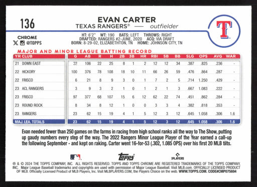 2024 Topps Chrome #136 Evan Carter