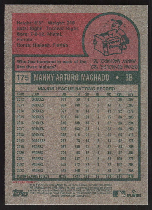 2024 Topps Heritage #175 Manny Machado Base