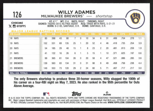 2024 Topps Chrome #126 Willy Adames Prism Refractor