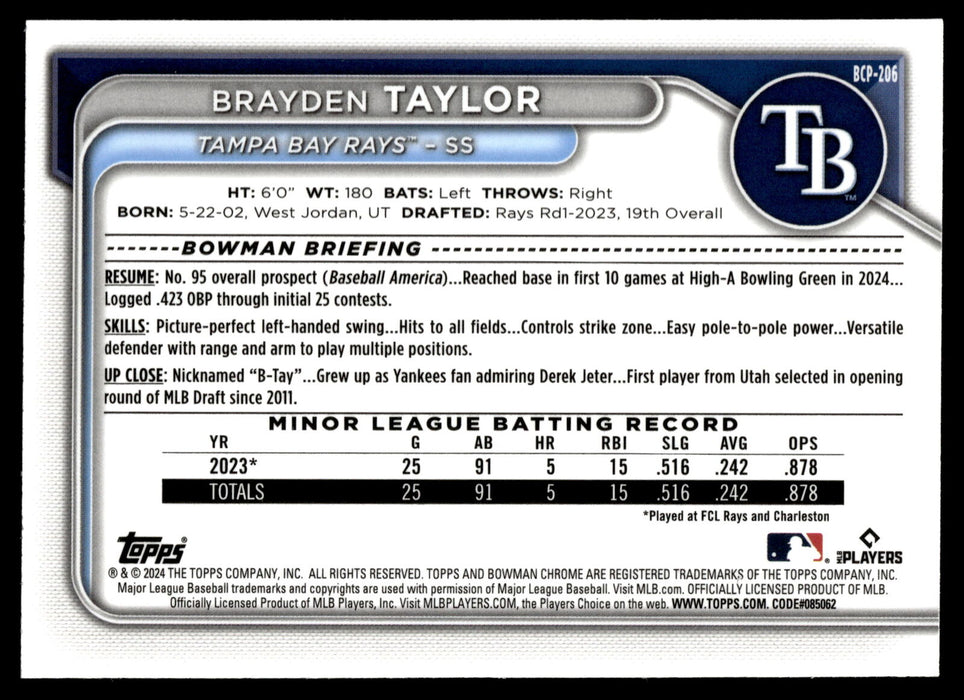 2024 Bowman Chrome #BCP-206 Brayden Taylor