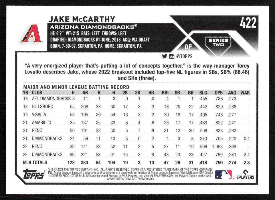 2023 Topps #422 Jake McCarthy Rainbow Foil