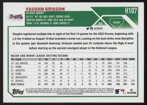 2023 Topps Holiday #H107 Vaughn Grissom Metallic