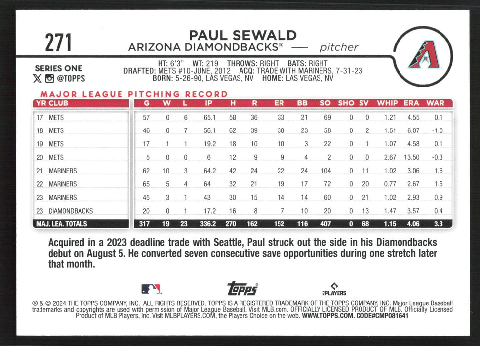 2024 Topps #271 Paul Sewald Holiday