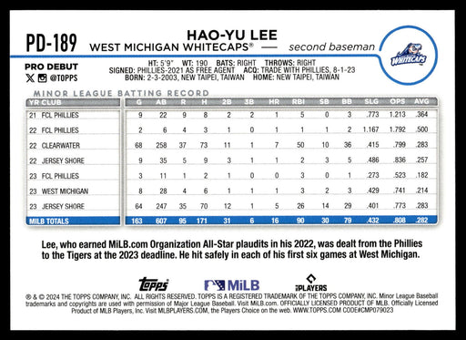 2024 Topps Pro Debut #PD-189 Hao-Yu Lee