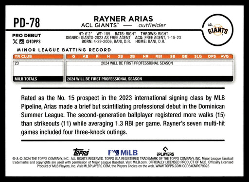 2024 Topps Pro Debut #PD-78 Rayner Arias