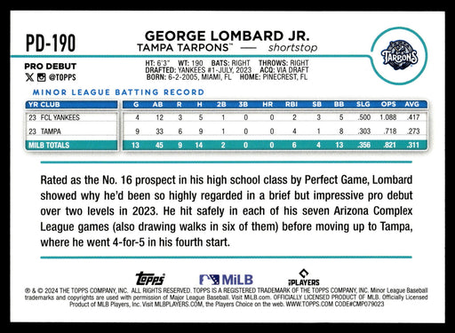 2024 Topps Pro Debut #PD-190 George Lombard Jr.