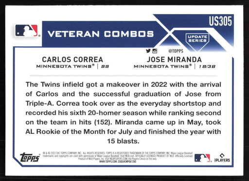 2023 Topps Update #US305 New Look Twins (Jose Miranda / Carlos Correa) Gold Foil