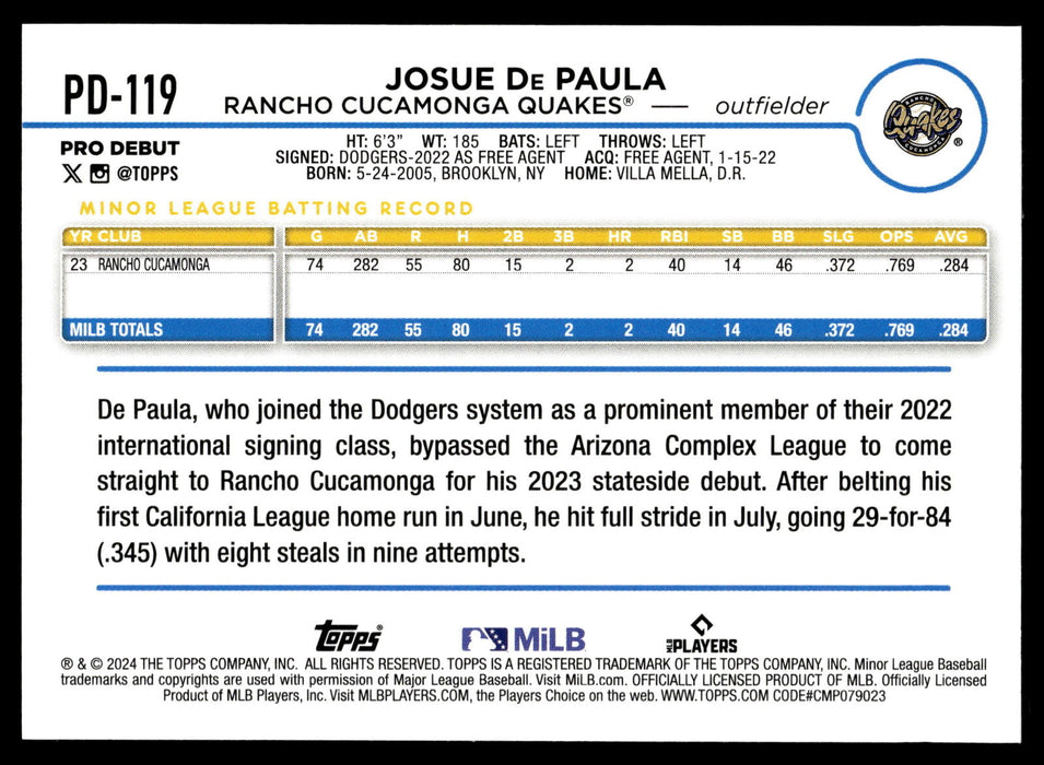 2024 Topps Pro Debut #PD-119 Josue De Paula