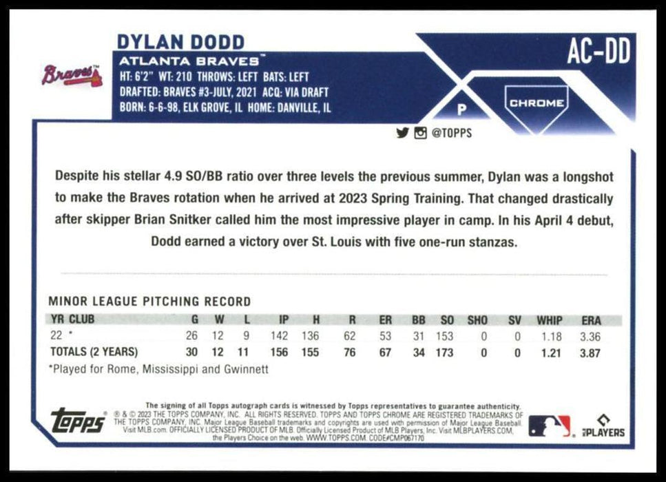 2023 Topps Chrome Update #AC-DD Dylan Dodd Autographs