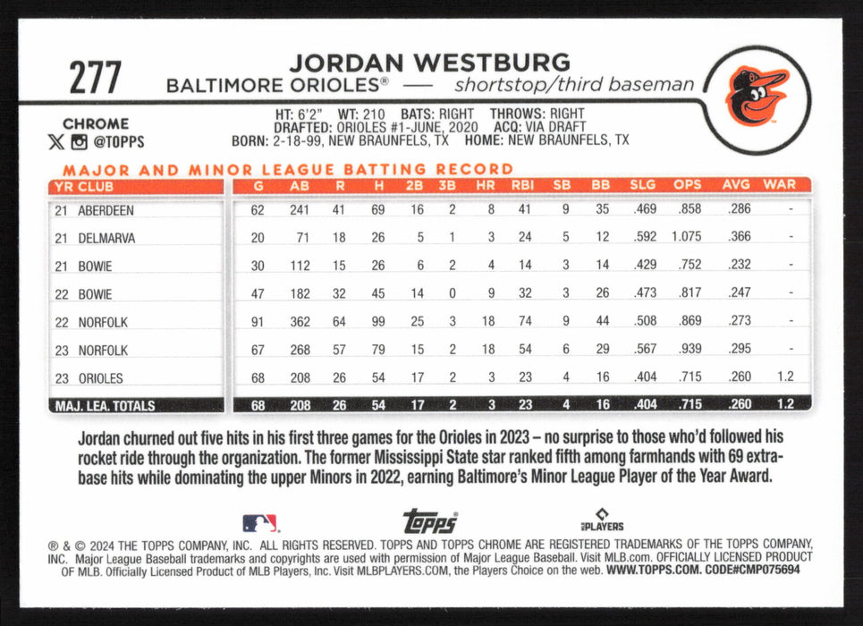 2024 Topps Chrome #277 Jordan Westburg