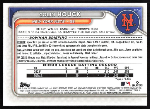 2024 Bowman #BCP-123 Colin Houck Chrome Prospects