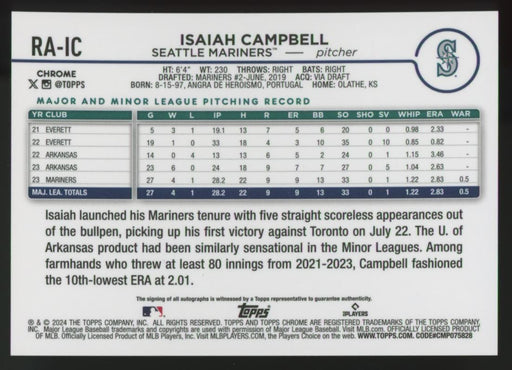 2024 Topps Chrome #RA-IC Isaiah Campbell Rookie Auto Gold /99