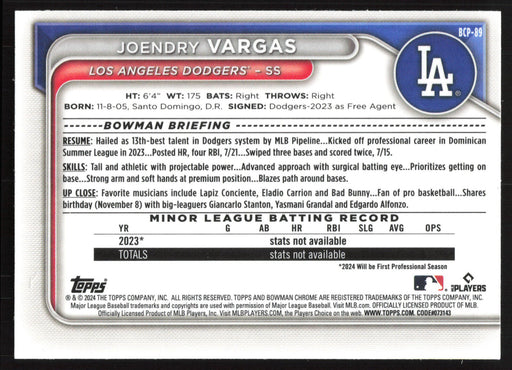 2024 Bowman #BCP-89 Joendry Vargas Chrome Prospects