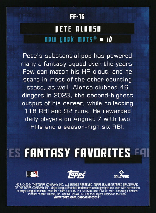 2024 Topps #FF-15 Pete Alonso Fantasy Favorites