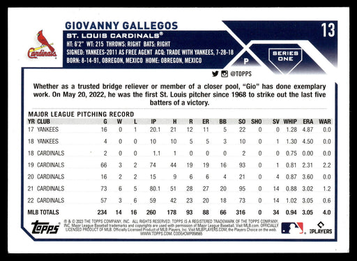 2023 Topps #13 Giovanny Gallegos Royal Blue