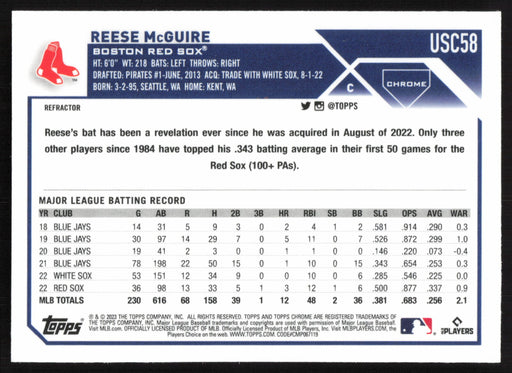 2023 Topps Chrome Update #USC58 Reese McGuire Refractor